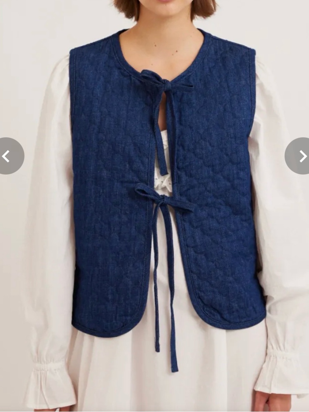 Damson Madder Quilted Tie-Front Vest in Navy Blue